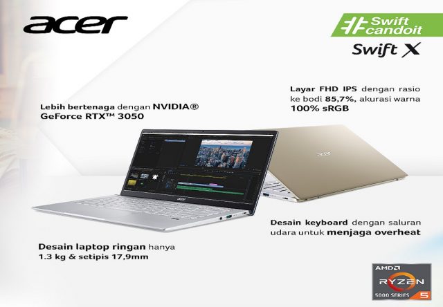Laptop Swift X Desain Tipis Dengan AMD Ryzen 5000 Series Mobile Processor