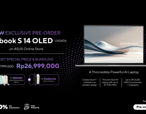 Pre-Order ASUS Zenbook S 14 OLED (UX5406) Dibuka, Laptop Tipis Premium Terbaik Pre-order ASUS Zenbook S 14 OLED (UX5406)
